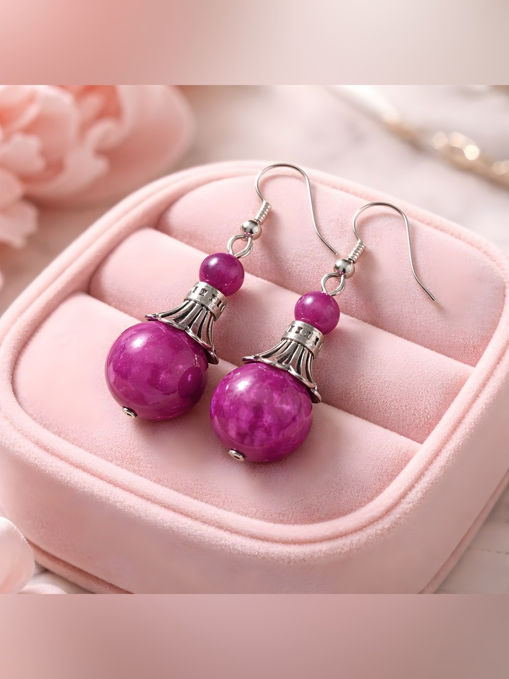 SALE 🔥 Elegant Sugalite Gemstone Bead Drop Earrings